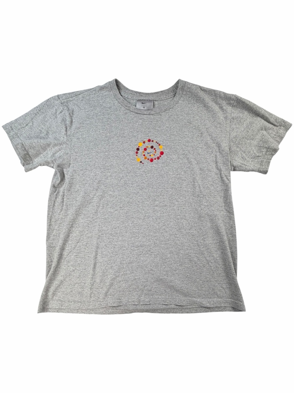 Y2K Nike Women’s Spiral Graphic Heather Grey Crew Neck T-Shirt Size Medium
